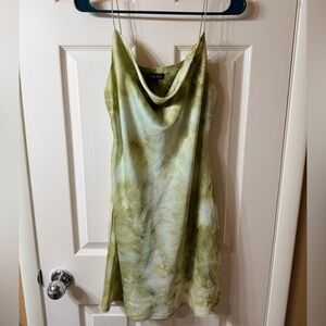 Olive Green Satin Cowl Neck Slip Dress